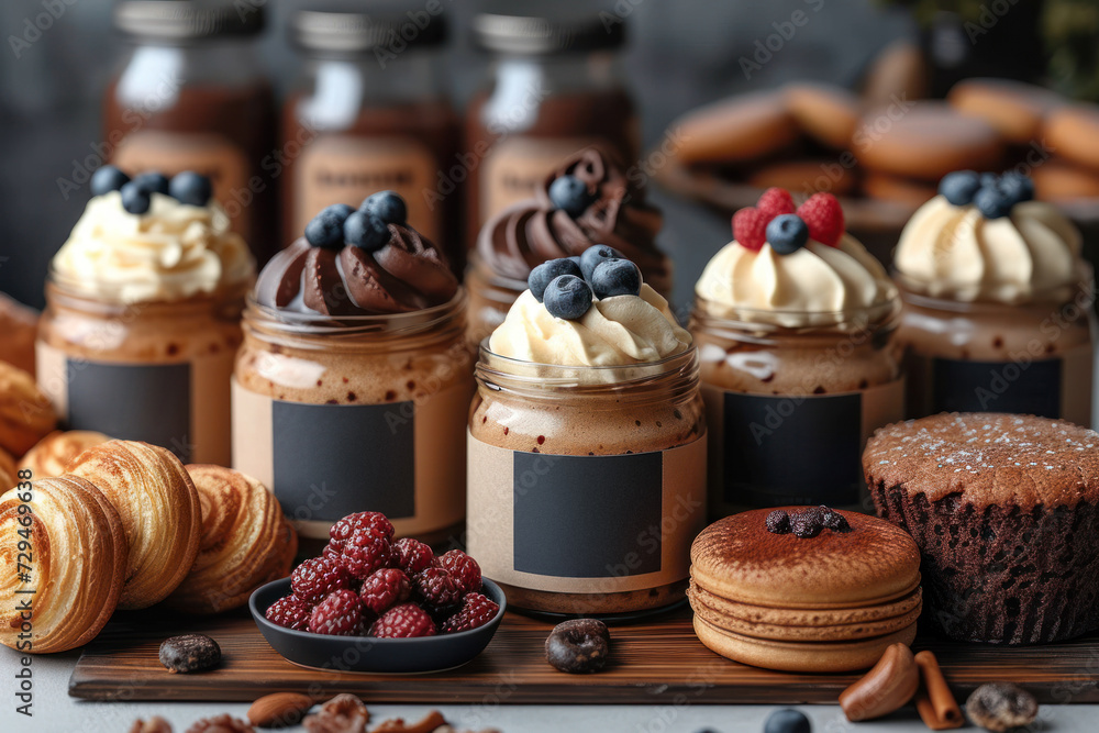 A sophisticated bakery product branding mockup, featuring a range of sweet delights