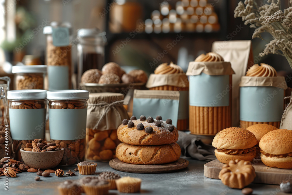 A sophisticated bakery product branding mockup, featuring a range of sweet delights