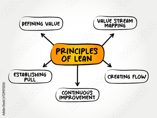 Principles of Lean Services - application of lean manufacturing production methods in the service industry, mind map text concept background