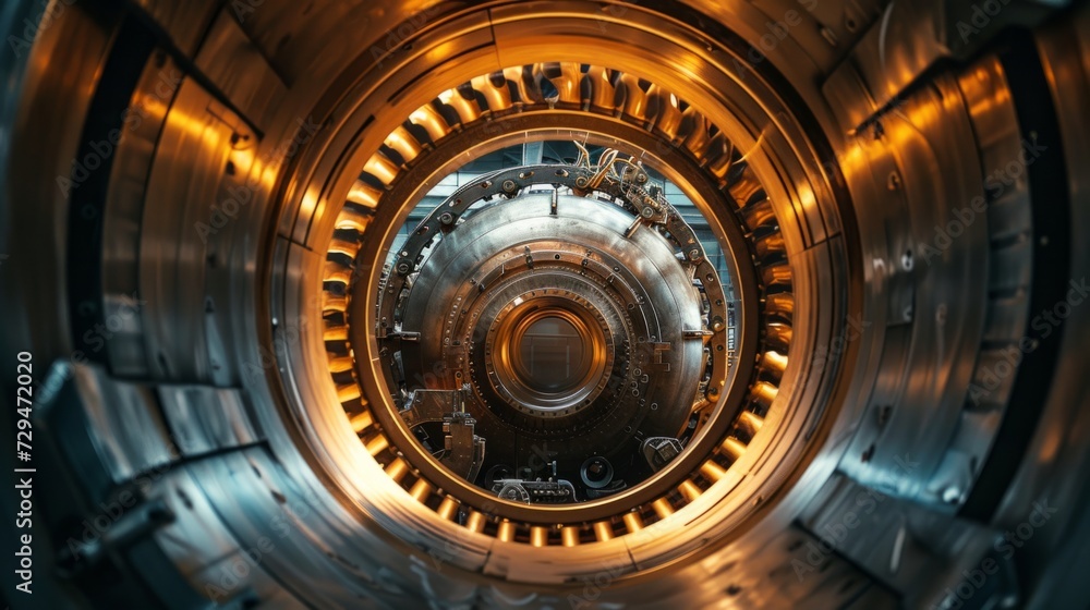 Model of turbine engine with longitudinal section for studying arrangement of blades and combustion chambers. Model of turbine engine with longitudinal section for studying arrangement of blades and combustion chambers.