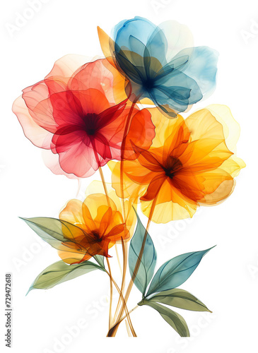 Glass painting style flowers that are translucent and vibrant.