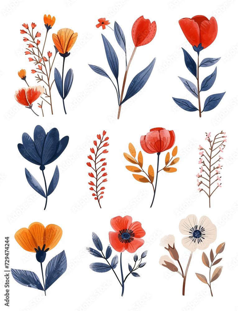 Modern geometric style floral illustrations