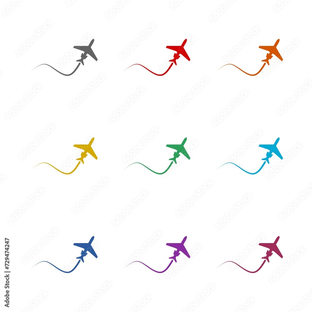 Obraz premium Airplane flight icon isolated on white background. Set icons colorful