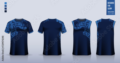 Soccer jersey, football kit, sportswear, basketball uniform, tank top, running singlet or t-shirt mockup. Fabric pattern design. 