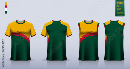 Soccer jersey, football kit, sportswear, basketball uniform, tank top, running singlet or t-shirt mockup. Fabric pattern design. 