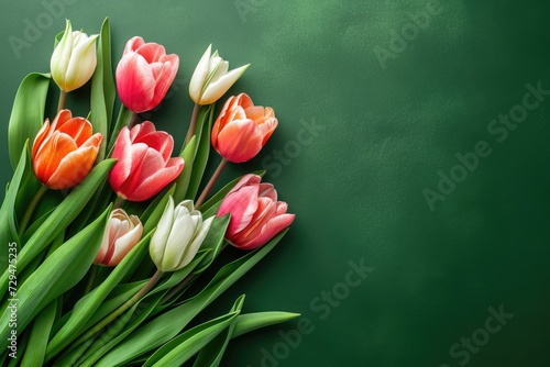 beautiful Tulips on green background, wedding background, women day background, mother day background © MrHamster