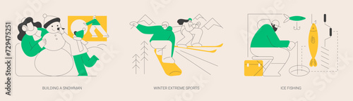 Winter outdoor activities abstract concept vector illustrations.