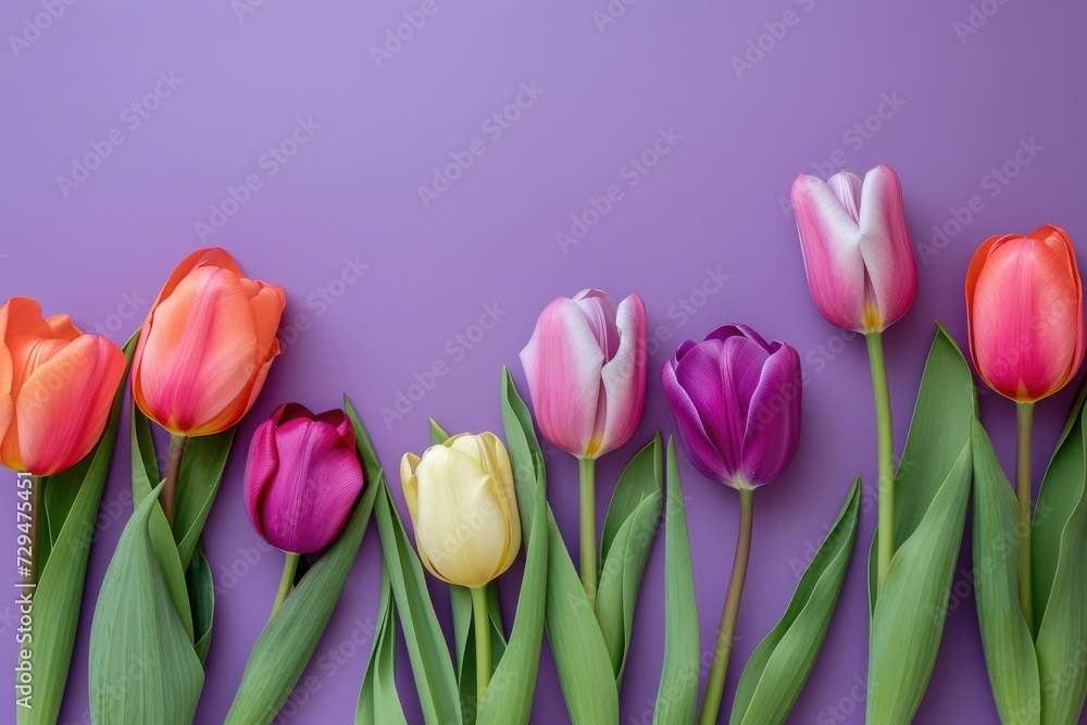beautiful Tulips on lavender background, wedding background, women day background, mother day background