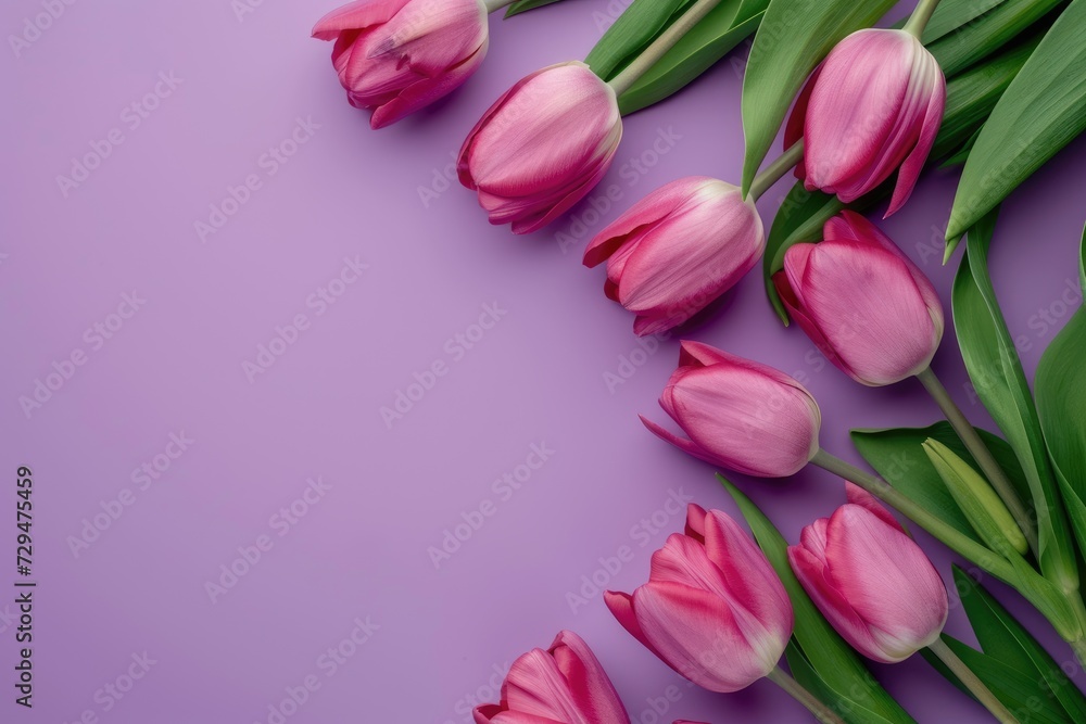 Obraz premium beautiful Tulips on lavender background, wedding background, women day background, mother day background