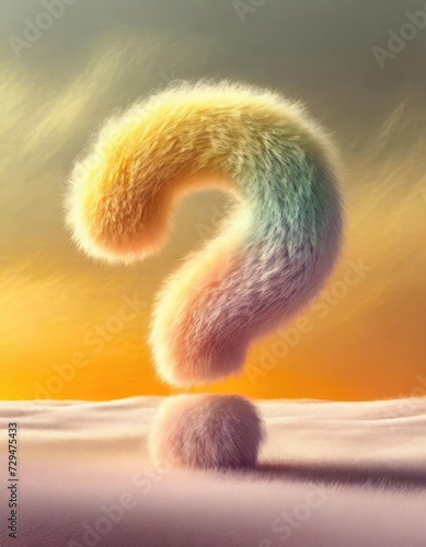 question mark made of fluffy wool, pastel colors, rainbow photo