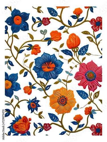 Folk art floral patterns rich in color and detail.