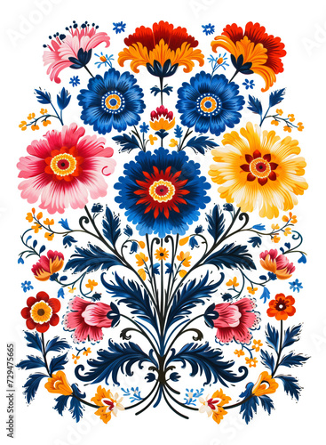 Folk art floral patterns rich in color and detail.