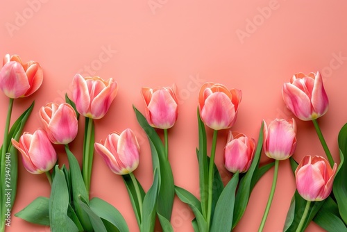 beautiful Tulips on peach background, wedding background, women day background, mother day background