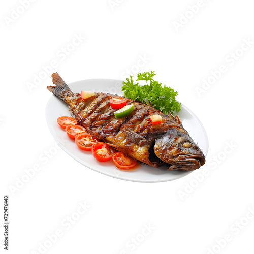 Ikan bakar png isolated on transparent background, Fish with red sauce viand, Seafood Ikan bakar, Braised sea bass, Grilled Fish PNG Transparent Images, Ikan Bakar, grilled fish marinated in a blend .