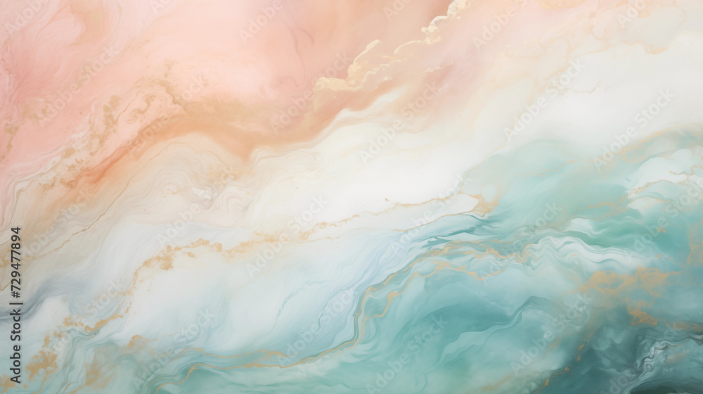 Abstract ocean and swirls of marble background in green pink and beige