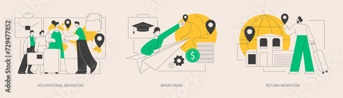 Emigration of trained workers abstract concept vector illustrations.