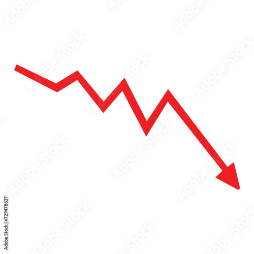 Red business arrow going down. Chart with red down arrow isolated on white background. Falling growth in business. Vector illustration. Eps file 107.