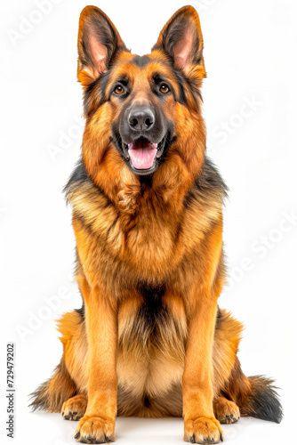 Brown and black German Shepherd dog with smile on its face. © valentyn640