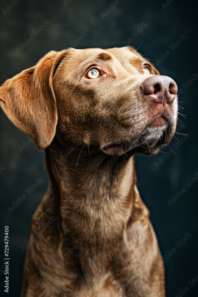 Close up of dog's face with its nose and eyes looking into the distance.