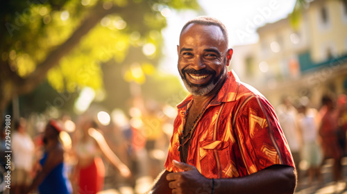 Joyful Cuban salsa dancer in latin festive atmosphere