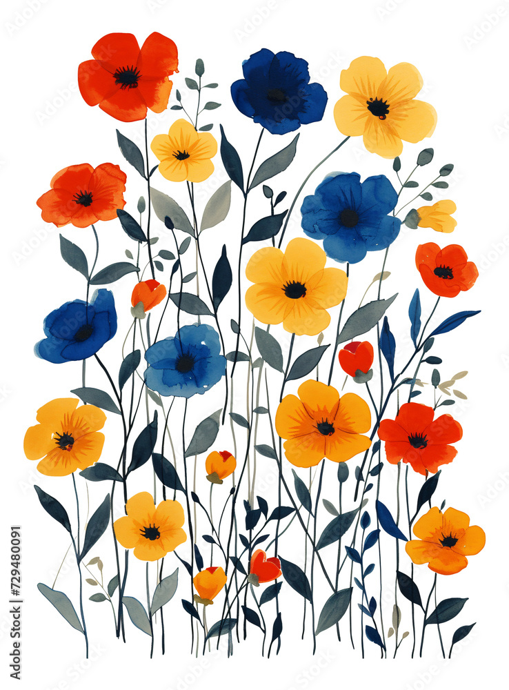 Bold gouache floral art with opaque colors 