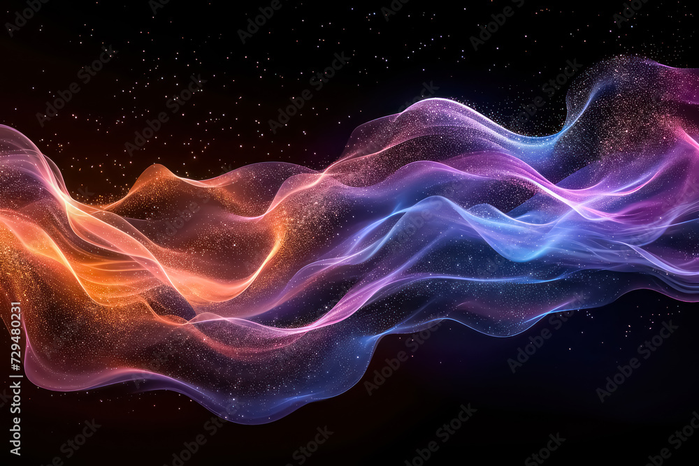 Obraz premium wallpaper illustration of colorful lines forming waves with abstract patterns on white & black background, Artificial Intelligence