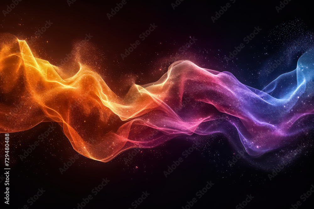 Fototapeta premium wallpaper illustration of colorful lines forming waves with abstract patterns on white & black background, Artificial Intelligence