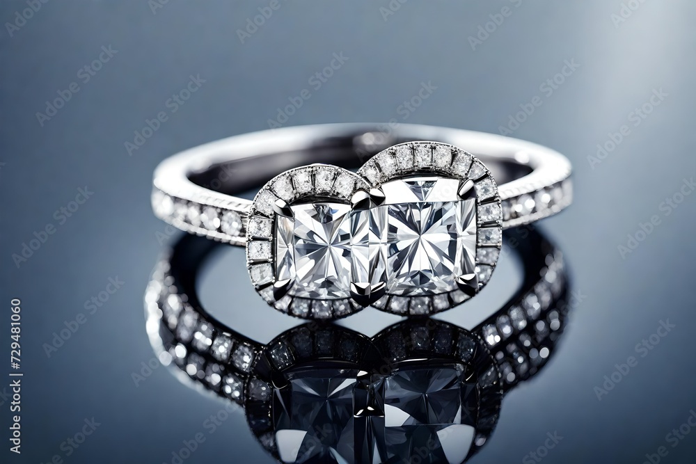Immerse yourself in the world of opulence with a close-up view of a luxurious diamond engagement ring featuring a cushion cut. Immerse yourself in the world of opulence with a close-up view of a luxurious diamond engagement ring featuring a cushion cut.