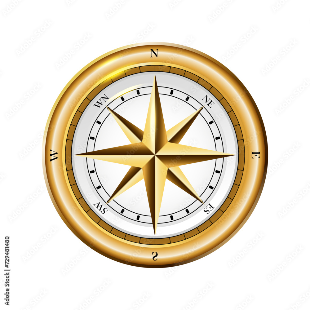 Golden compass icon vector on white background. Compass symbol. Compass rose sign. Golden compass icon vector on white background. Compass symbol. Compass rose sign.