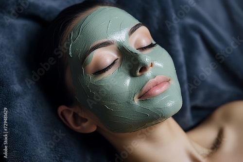 Spa facial mask application. Spa beauty organic facial mask application at day spa salon