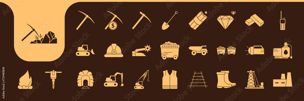 mining equipment flat icon collection design vector mining equipment flat icon collection design vector