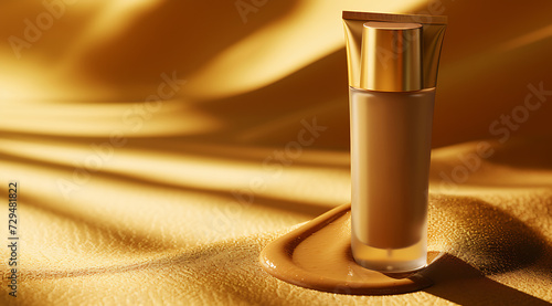 a tube of foundation is sitting on a gold colored sur