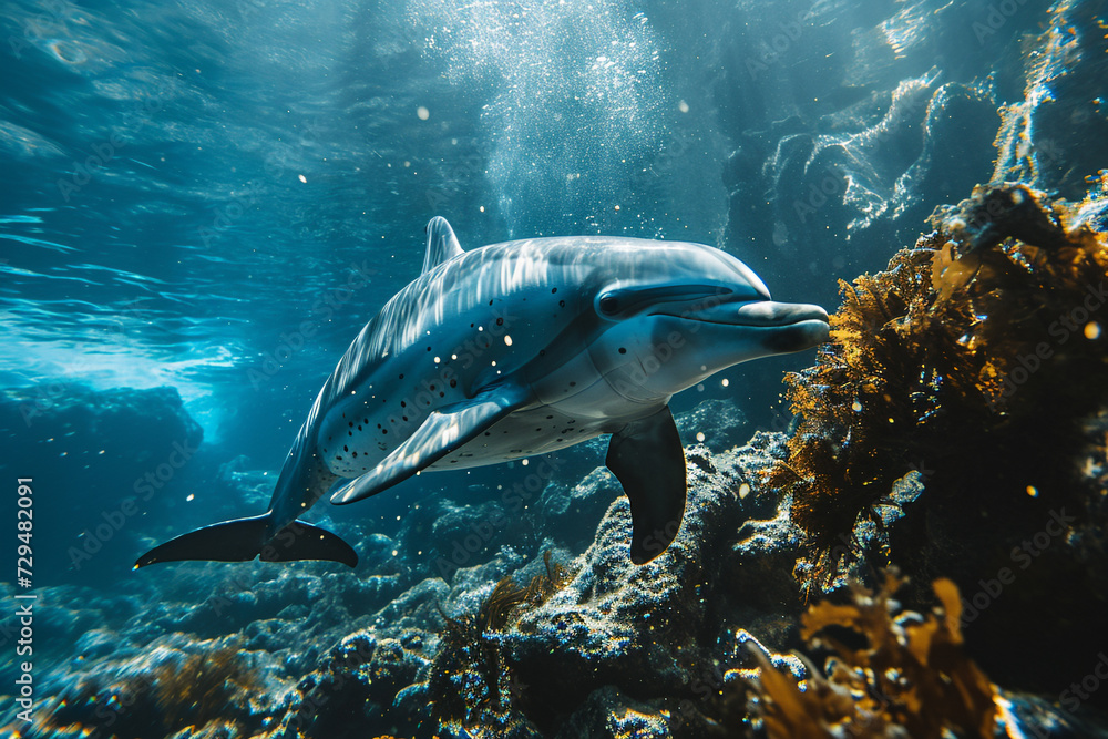 Dolphins swimming in deep sea Dolphins swimming in deep sea