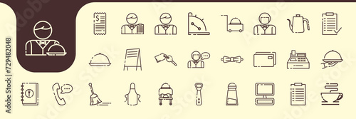 waiter line art icon set collection design vector