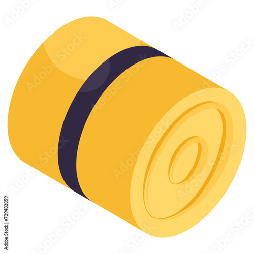 An isometric design icon of haybale 