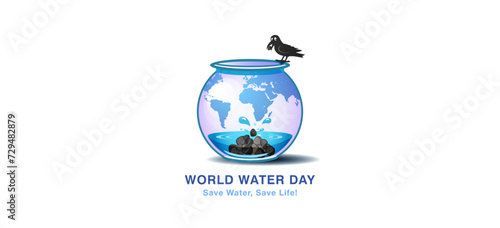 World water day social awareness post design. Save water save life creative concept.