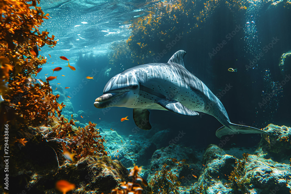 Obraz premium Dolphins swimming in deep sea