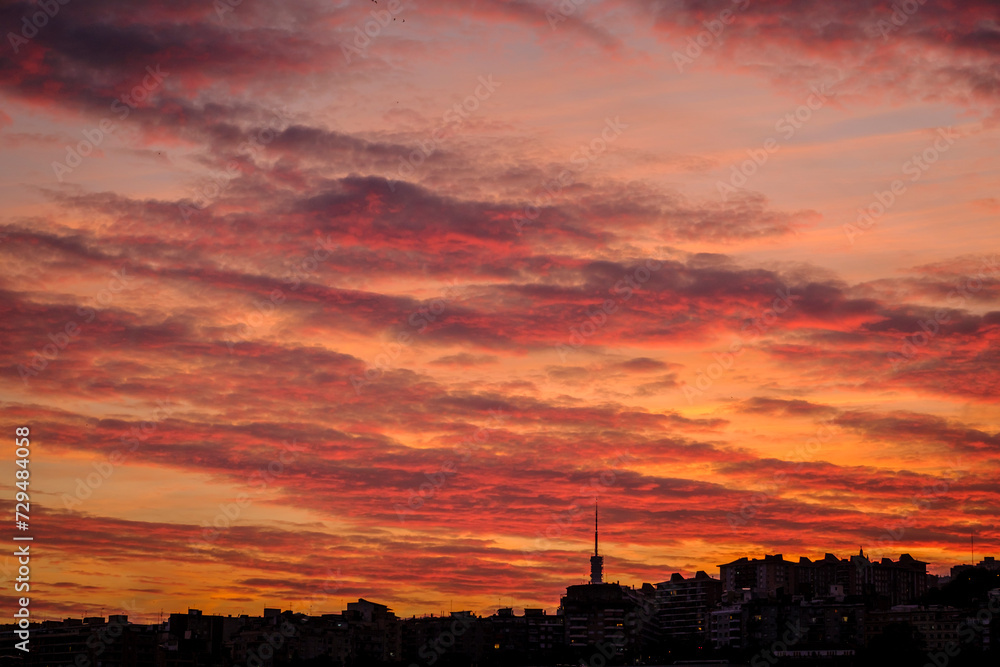 Detail of clouds in a red sky, during a sunset in Catalonia (SPAIN)
