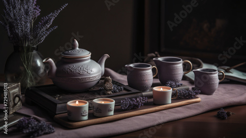 cinematic essence of a tea ceremony featuring lavender-infused tea