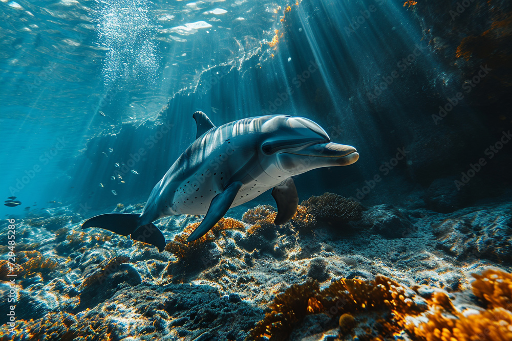 Obraz premium Dolphins swimming in deep sea
