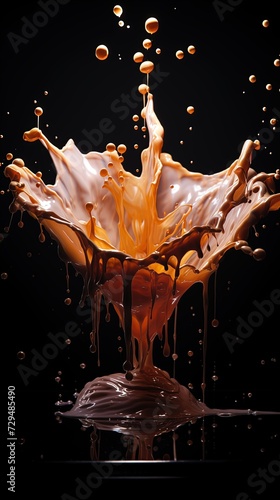 An explosion of dripping milk and chocolate