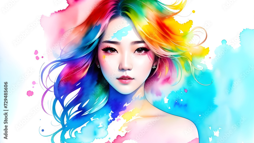 Portrait of a beautiful girl with colorful hair. Fashion art