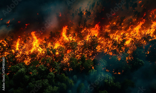 fire forest aerial top view.