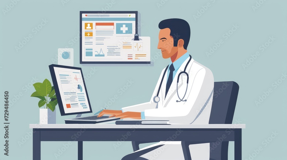Virtual Doctor Visit in Flat Style Virtual Doctor Visit in Flat Style