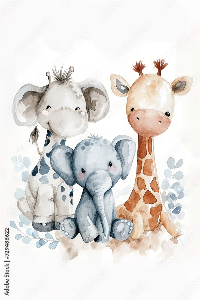 Naklejka premium Watercolor animal for kids