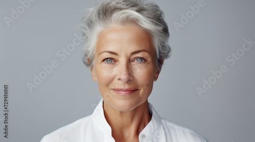portrait of happy senior old aged woman in studio