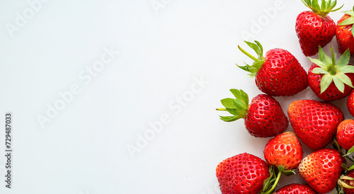 Jolies fraises en gros pan sur le côté droit de l'image, espace libre pour écrire photo