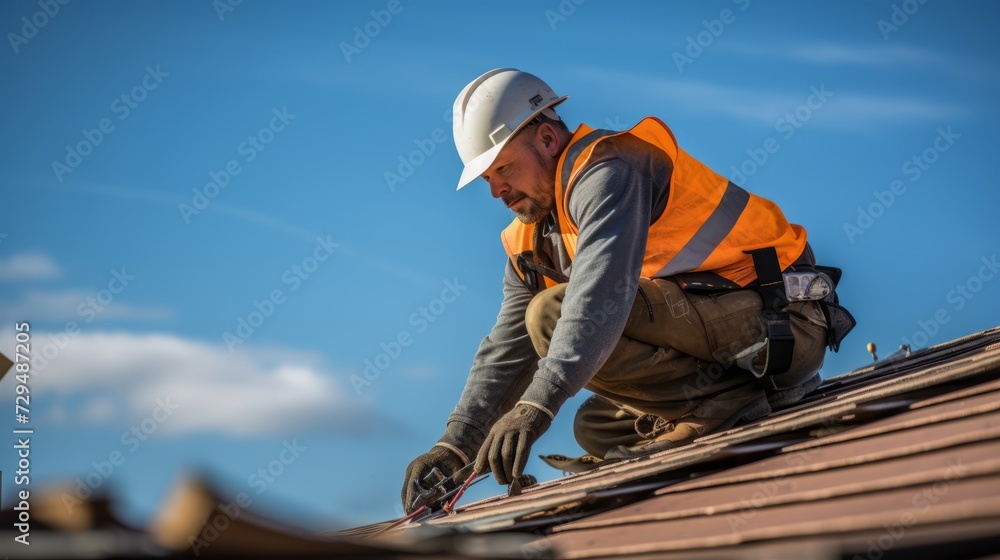 roofer and craftsman is working and installing on rooftop roofer and craftsman is working and installing on rooftop