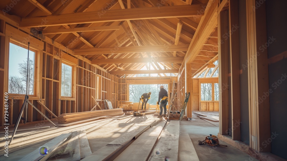 Fototapeta premium craftsmen working on a building site in a new house