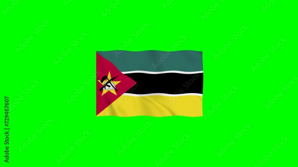 Mozambique Vector Waving Flag Motion loop 4K Resolution with Green Screen Mozambique Vector Waving Flag Motion loop 4K Resolution with Green Screen